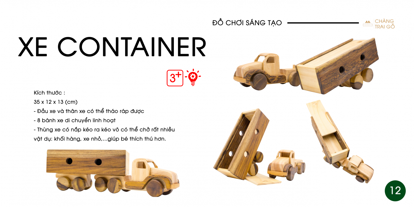 Xe container gỗ đồ chơi